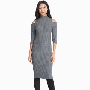 WHBM NWT 3/4-Sleeve Cold Shoulder Mock Neck Ribbed Sheath Dress